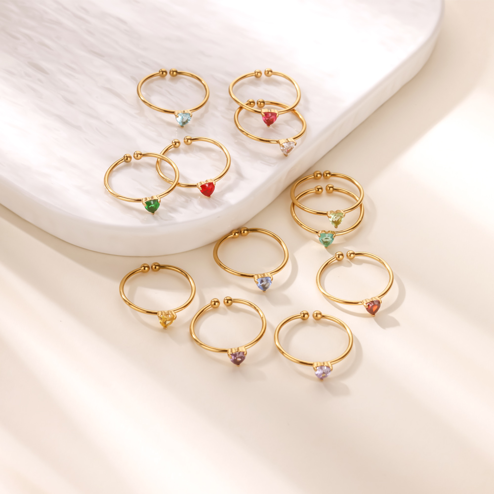 12 bagues en forme de cœur en  - Birthstone Ring Set avis et prix